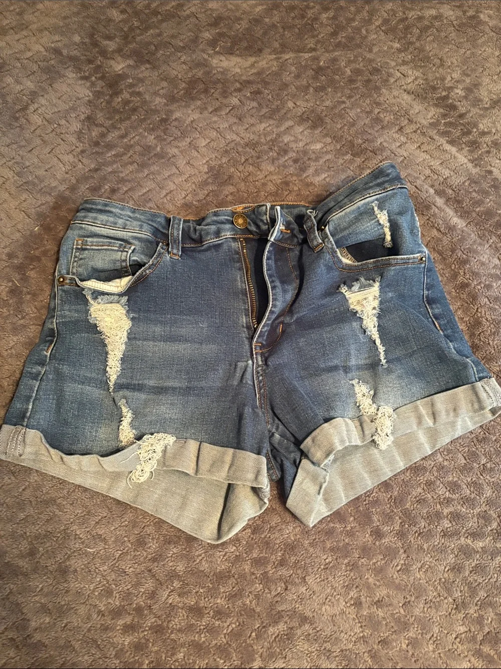 Distressed Denim Women’s Shorts — Blue